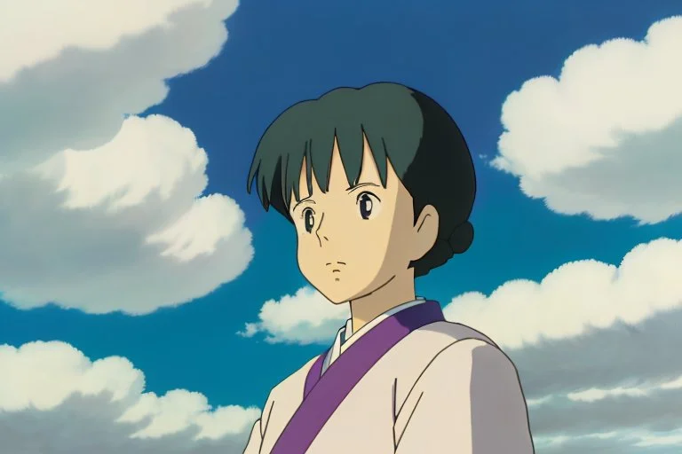 Yui stands with Toshi, an older man with a haunted gaze, revealing a history tied to the ominous AeroCorp. In the backdrop, the AeroCorp's massive, industrial complex ominously towers over the natural landscape.