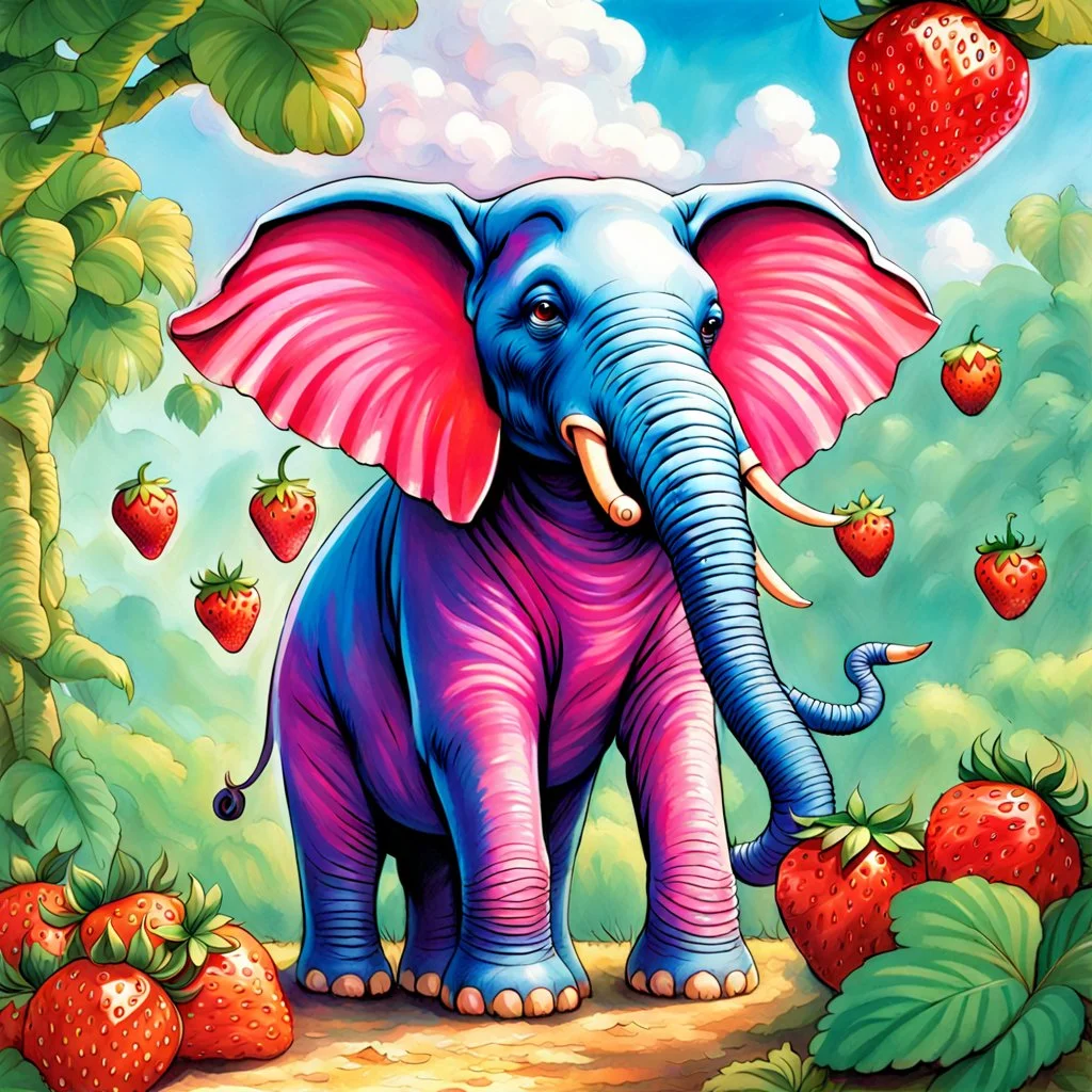 fantasy 90's tcg art of strawberry elephant with an indian background