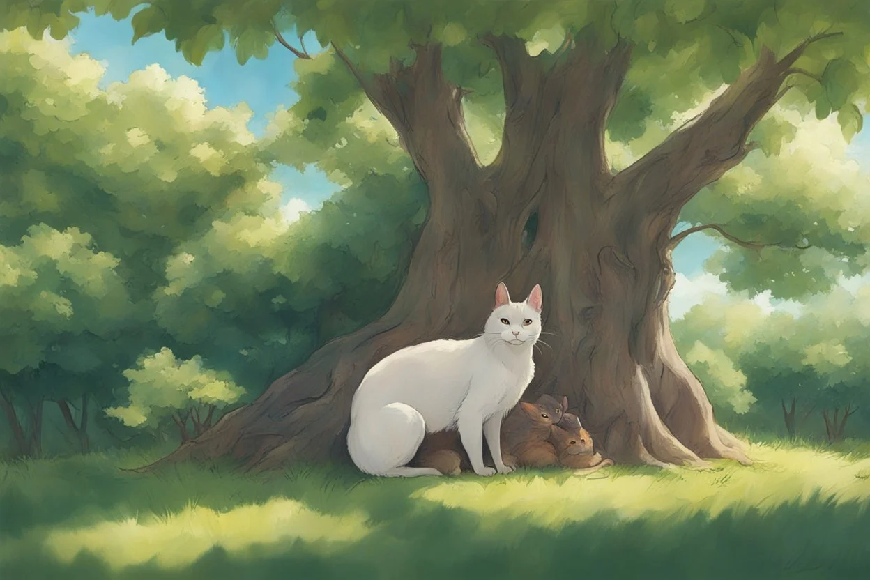 under an apple tree without human in summer. like studio ghibli