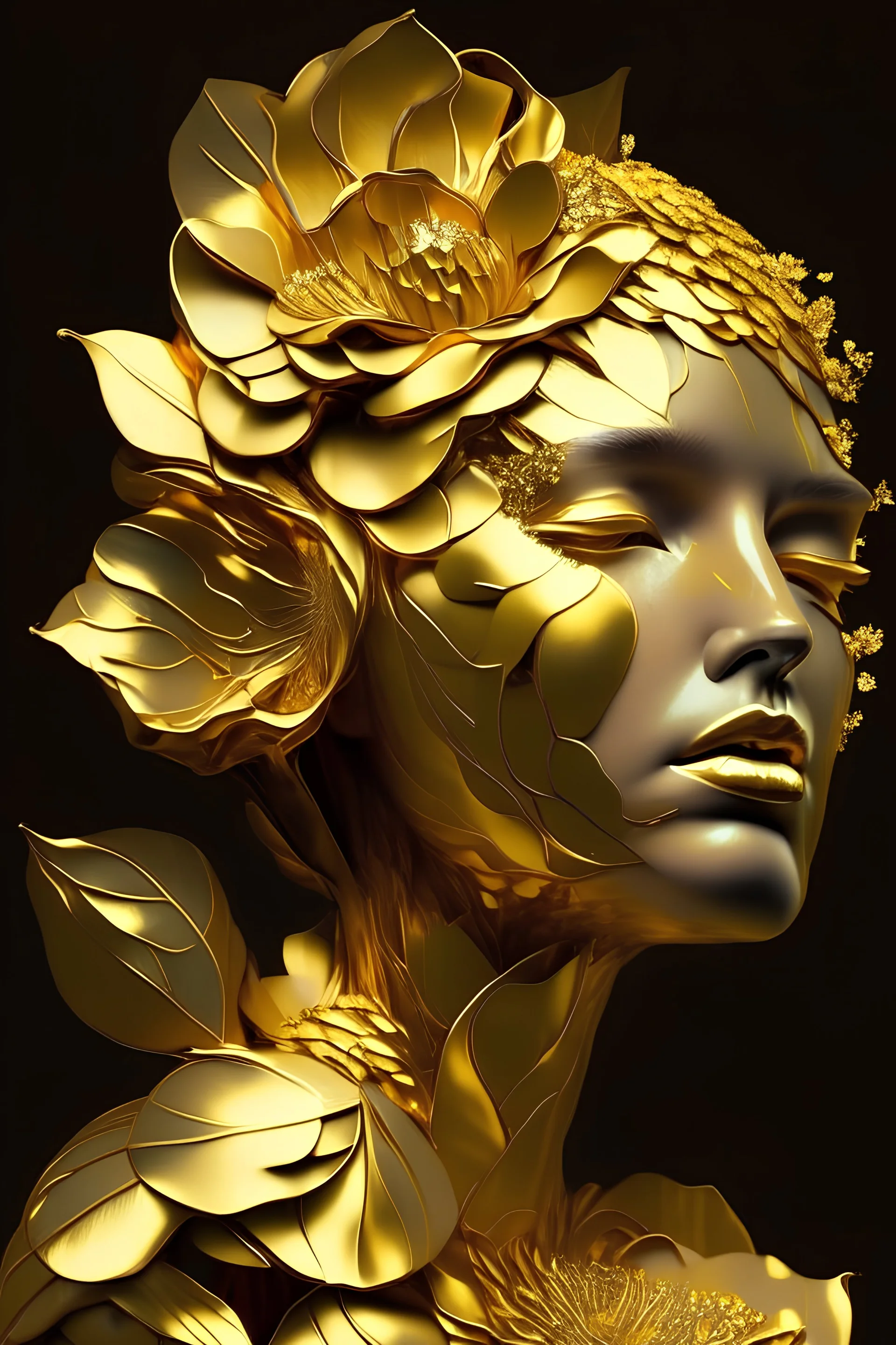gold woman flower art