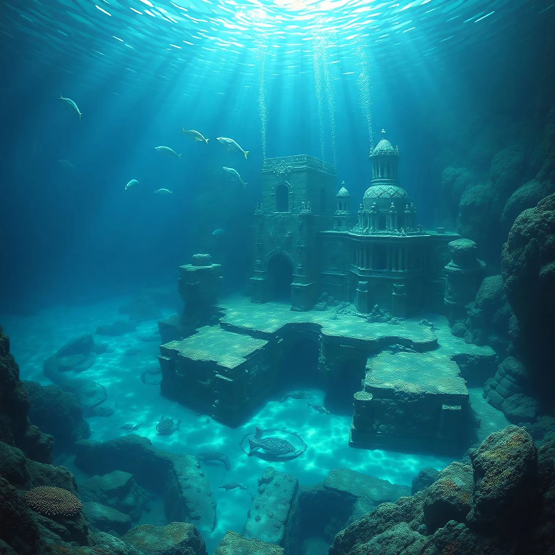 The mythological world of Atlantis, underwater