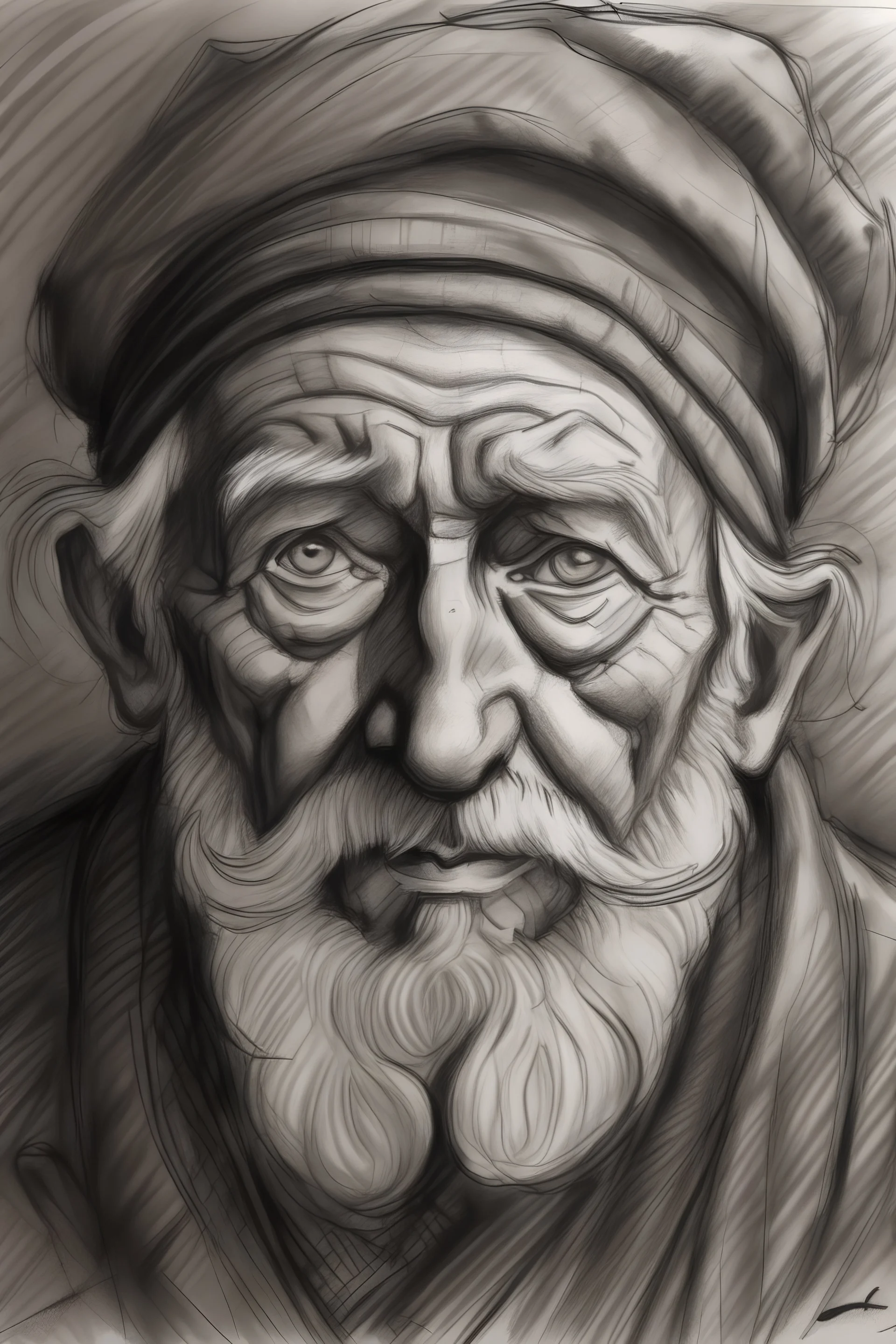 charcoal sketch of old merchant