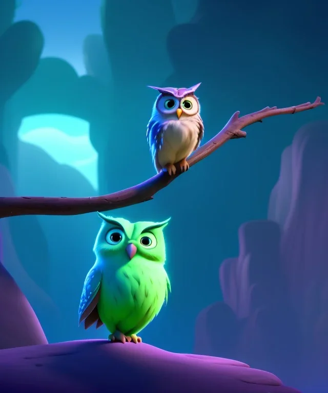 cute, full body owl, dark background