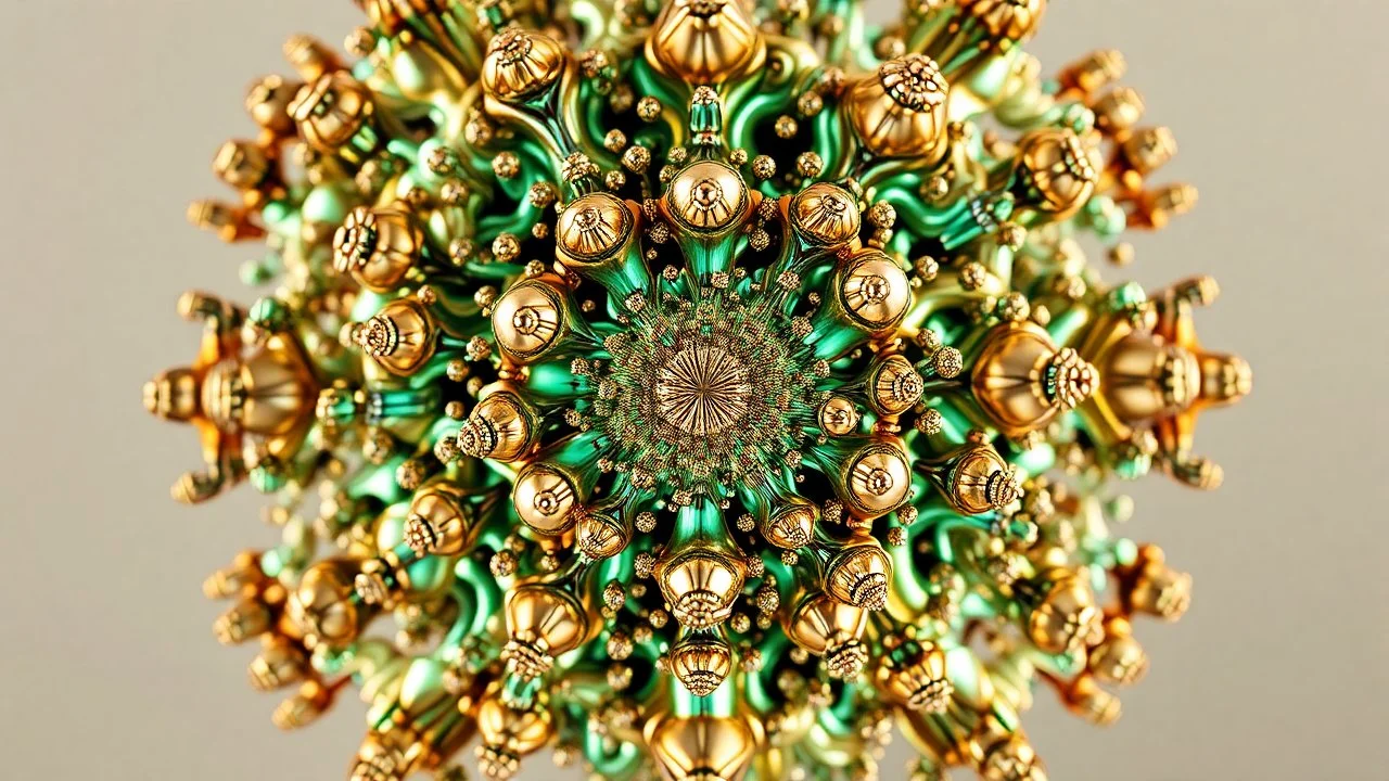 a mandelbulb 3d fractal made of metallic random color structures, pertty artistc background