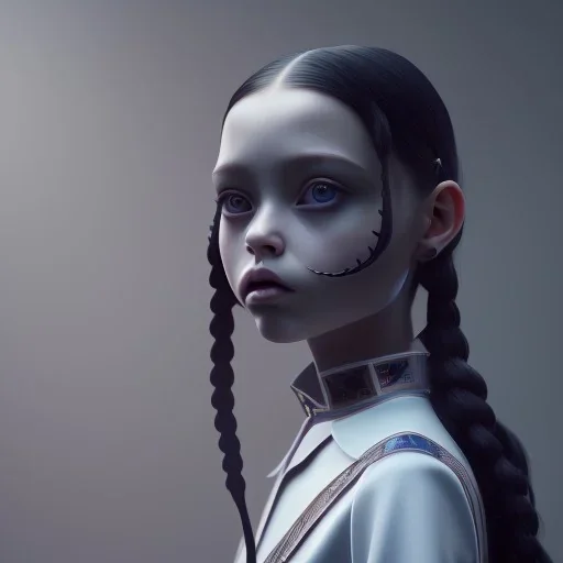 Jenna ortega as Wednesday addams, wednesday costume, hyper detail, octane render, unreal engine 5, photorealistic, 8k resulation