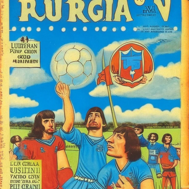 A 1980 medieval london comic cover of uruguayan sky-blue football magazine. Music Festival Monty Pyton.