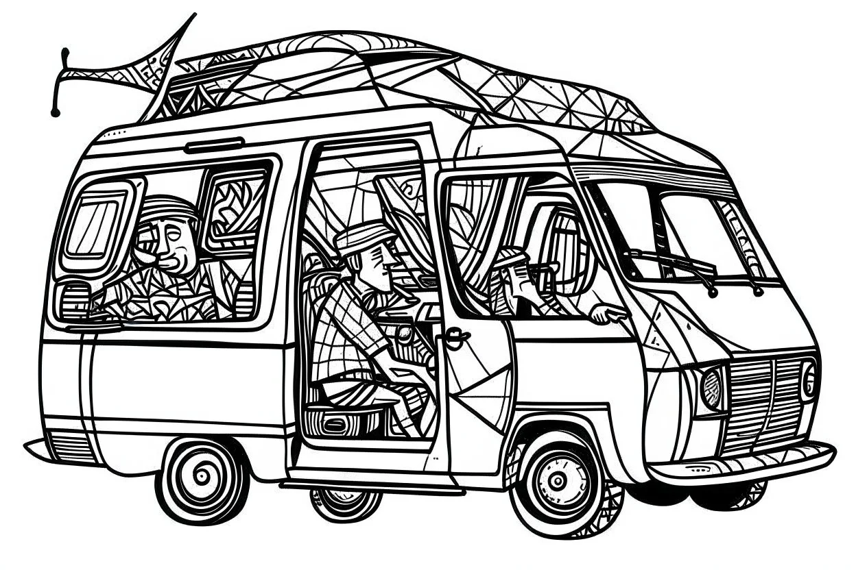 camper van life style of picasso black and white lines and doits