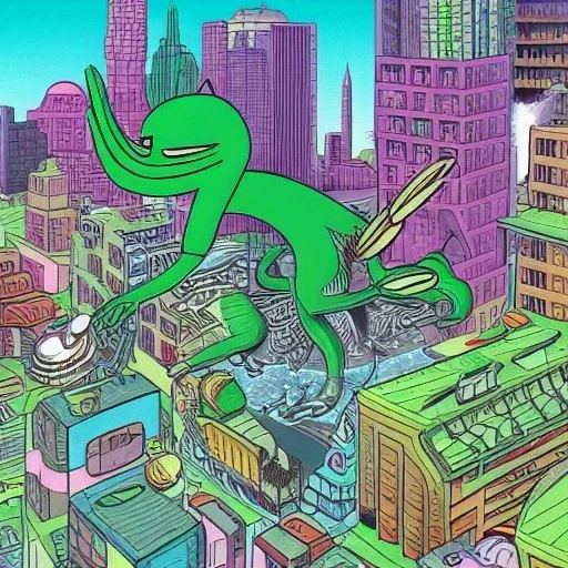 plankton like kaijus detroying a city by jim woodring