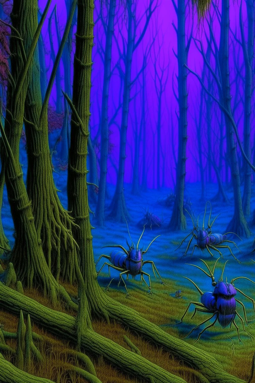 A purple forest with insects painted by Vincent van Gogh