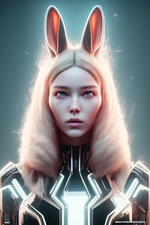 MCU Portrait, Front image, cyberpunk rabbit mask, blonde woman, black pink color, latex dress, highly detailed, concept art, smooth, unreal engine 5, god rays, ray tracing, RTX, lumen lighting, ultra detail, volumetric lighting, 3d, finely drawn, high definition, high resolution.