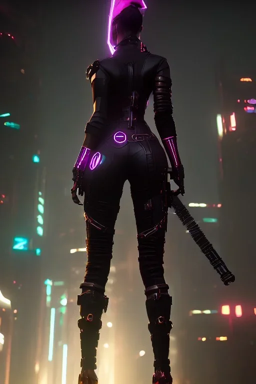 Cyberpunk dominatrix, black leather, evil, woman