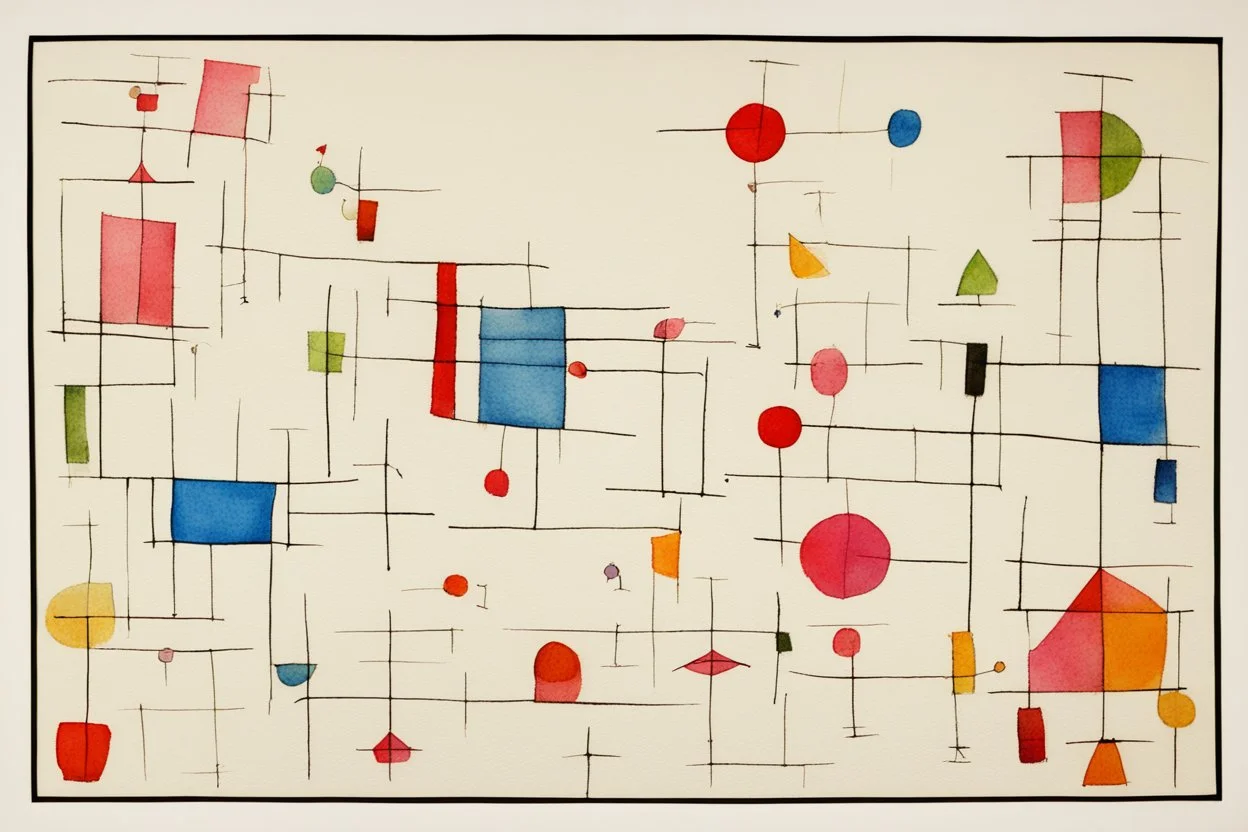 ink transfer in the style of Paul klee "the twittering machine"