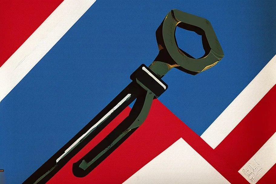 flag of with a wrench and a staff