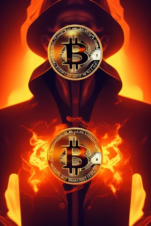 men in the bitcoin brain, Fire theme art, Dark moody night atmosphere, , 8K, close-up face, anatomically perfect face