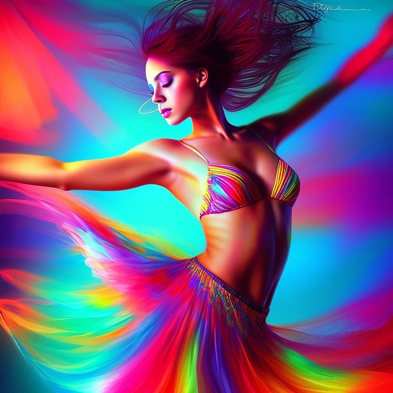 Revolution, dream of freedom, hope, colorful dancer, woman, digital art