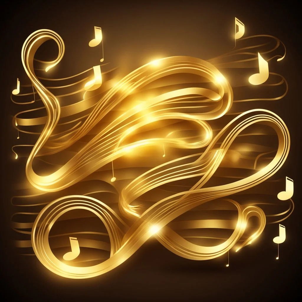 Glowing Wavy Golden Musical-Notes Background.