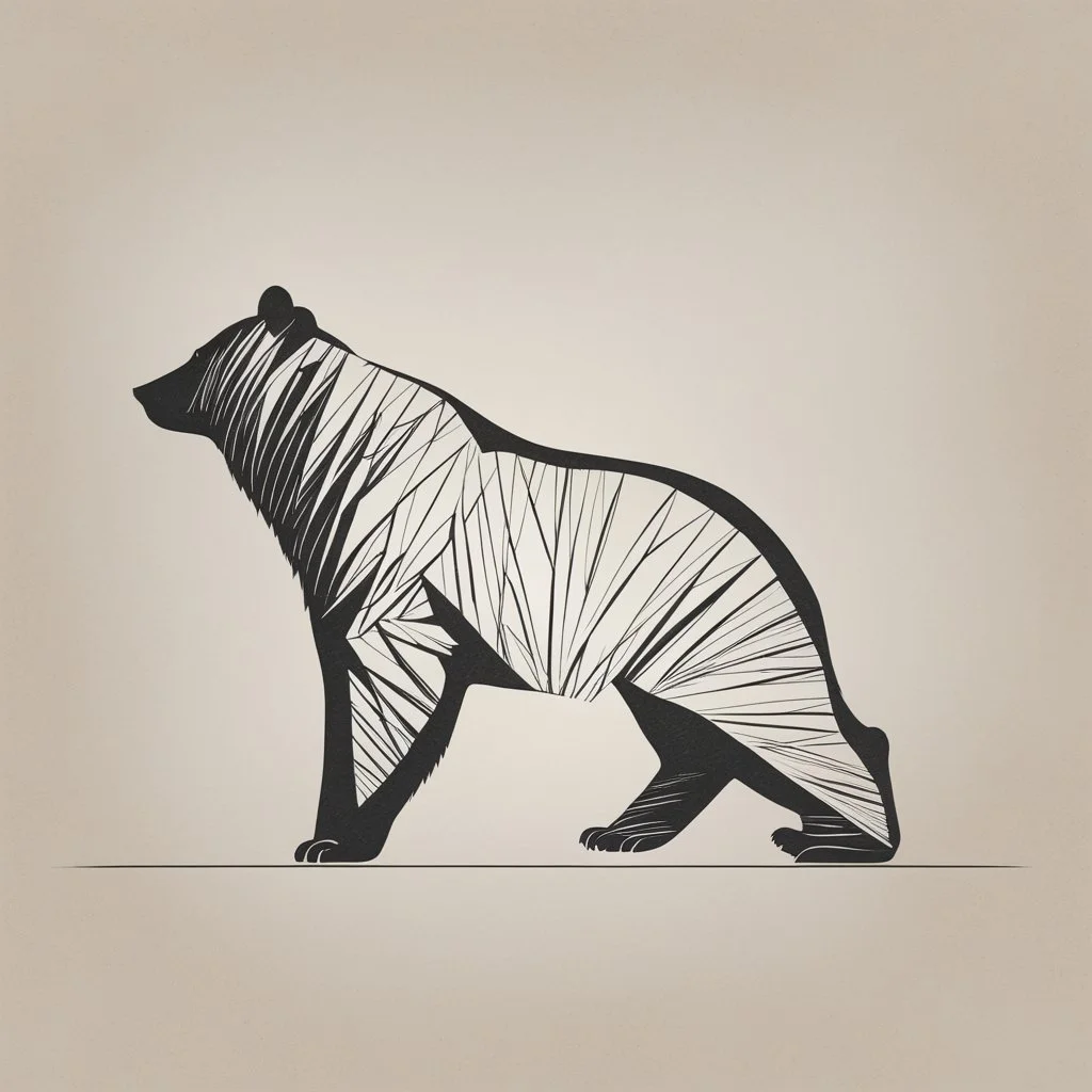 sharp lines silhouette of a bear, letterpress style, minimalistic high contrast pencil art