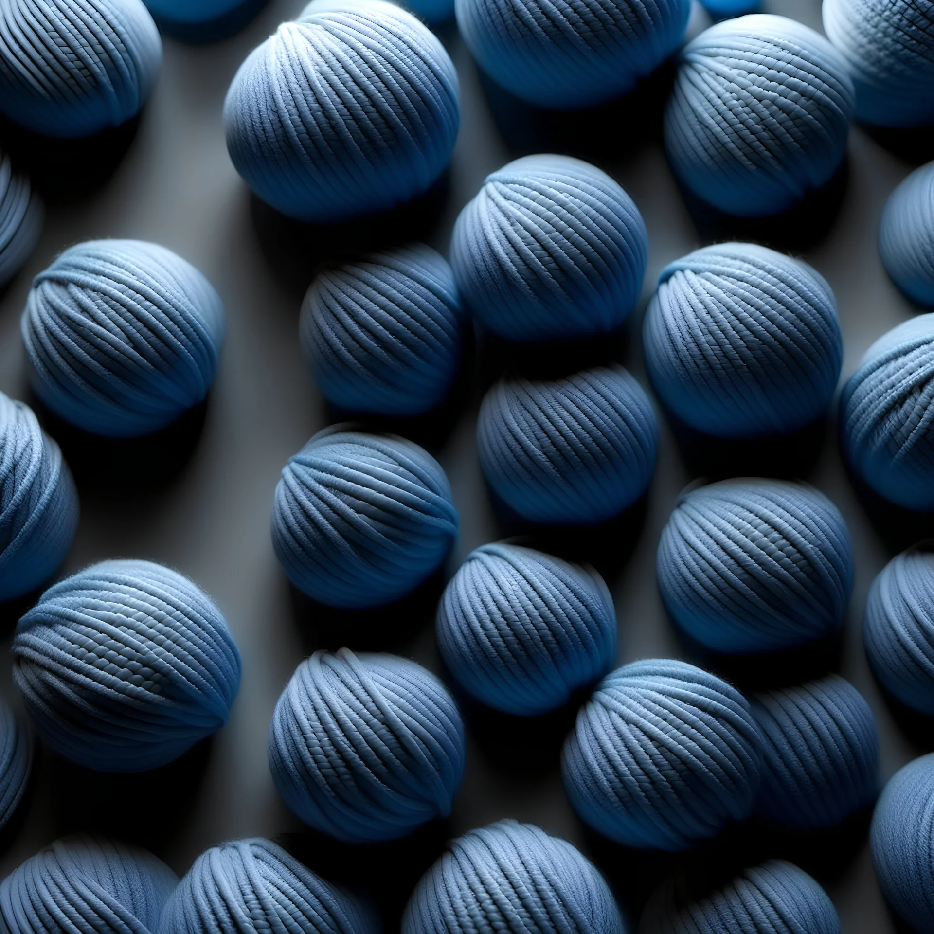 beautiful minimalistic background consisting of small and large balls of gray-blue yarn, top view, pattern image, maximum quality, 8k