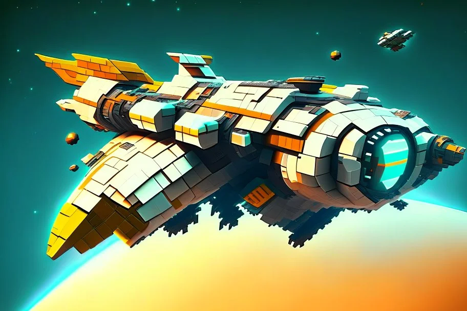 Spaceship, Over Planet, Modern Spaceship, Blocky,