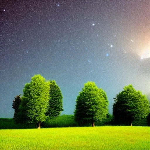 lush trees against a stary sky