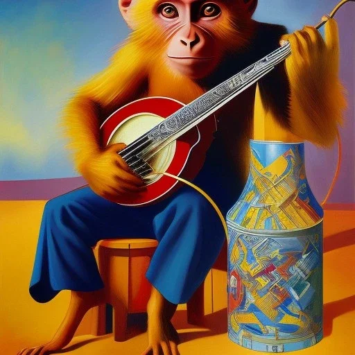 cubist painting of a monkey playing a banjo