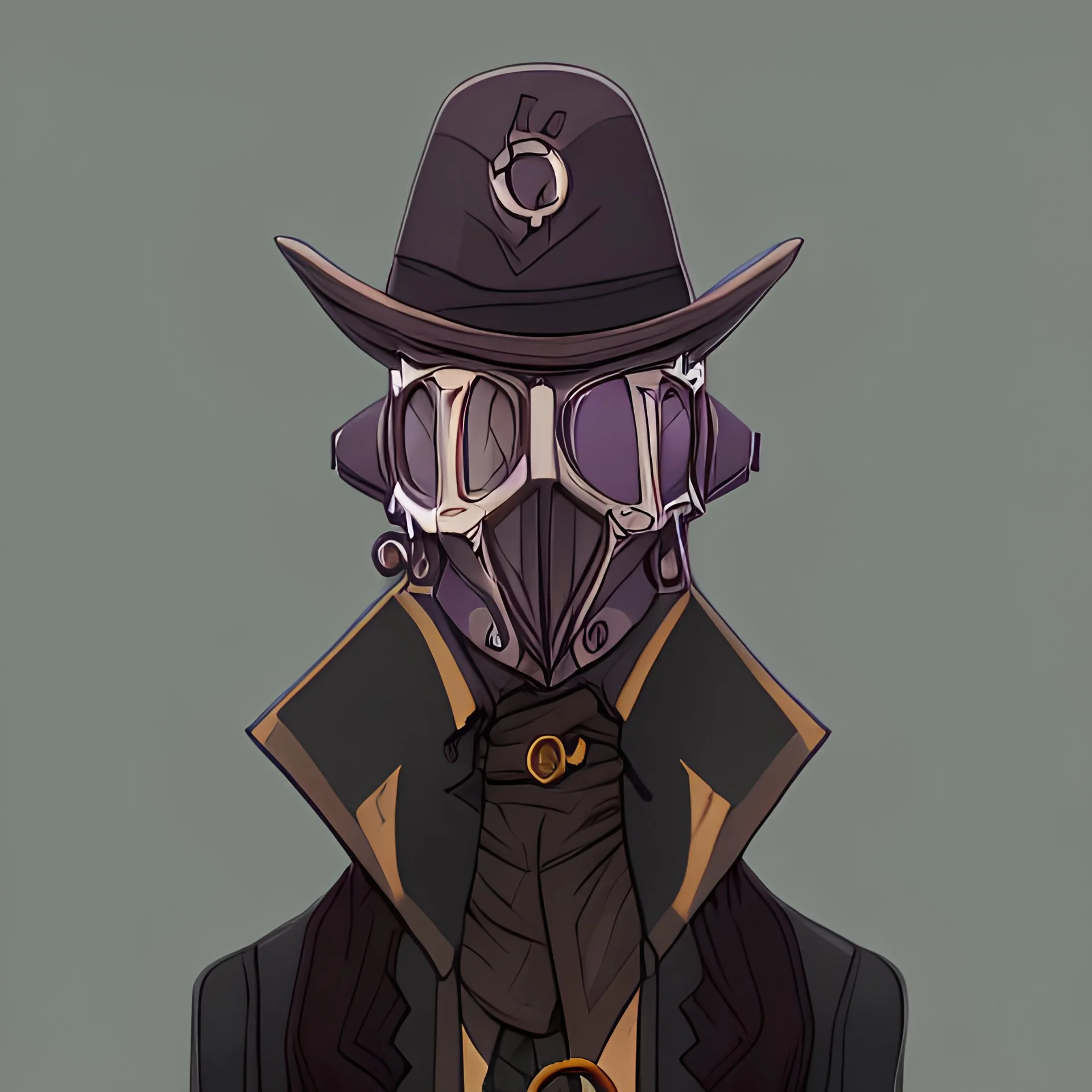 alchemist dnd character with a plague doctor mask and wearing a fur coat