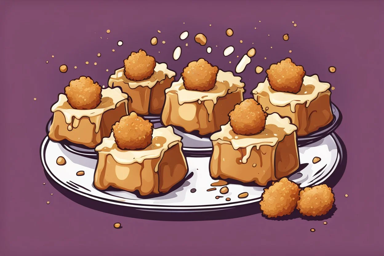 deep fried cheesecake bites, clean vector style, bold outline