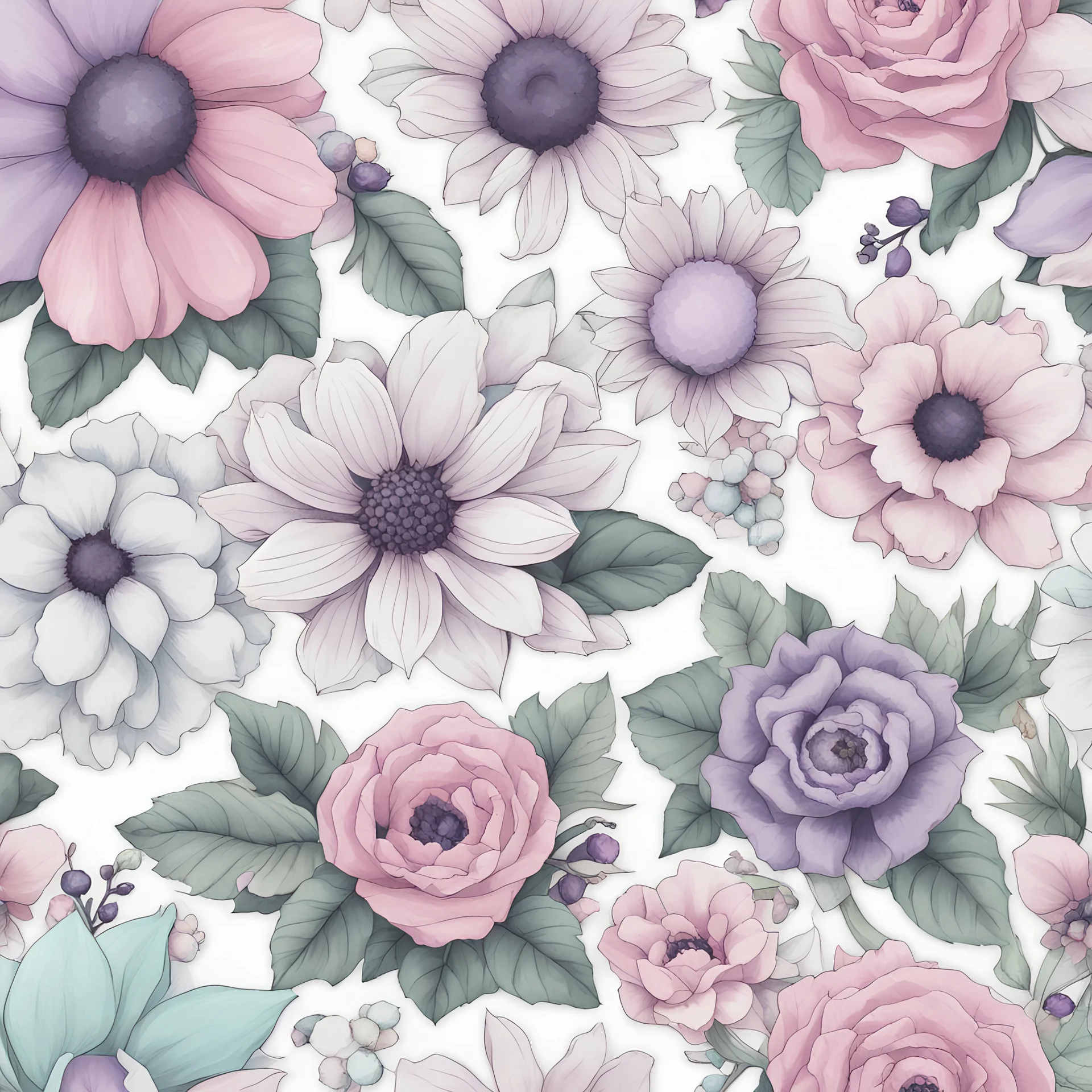 anime pastel goth flower clipart, white background
