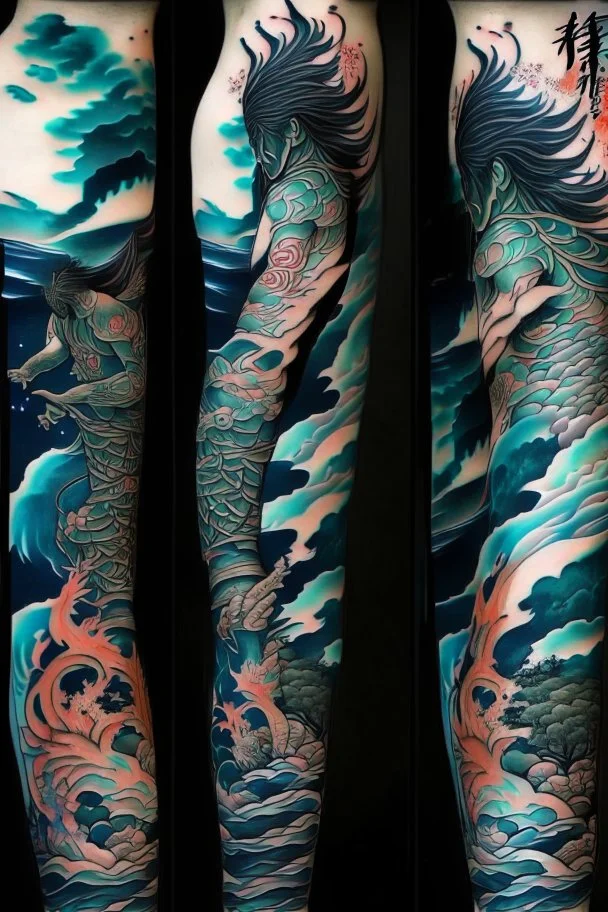 Tattoo sleeve god zodiac sign aquarius ukiyo-e