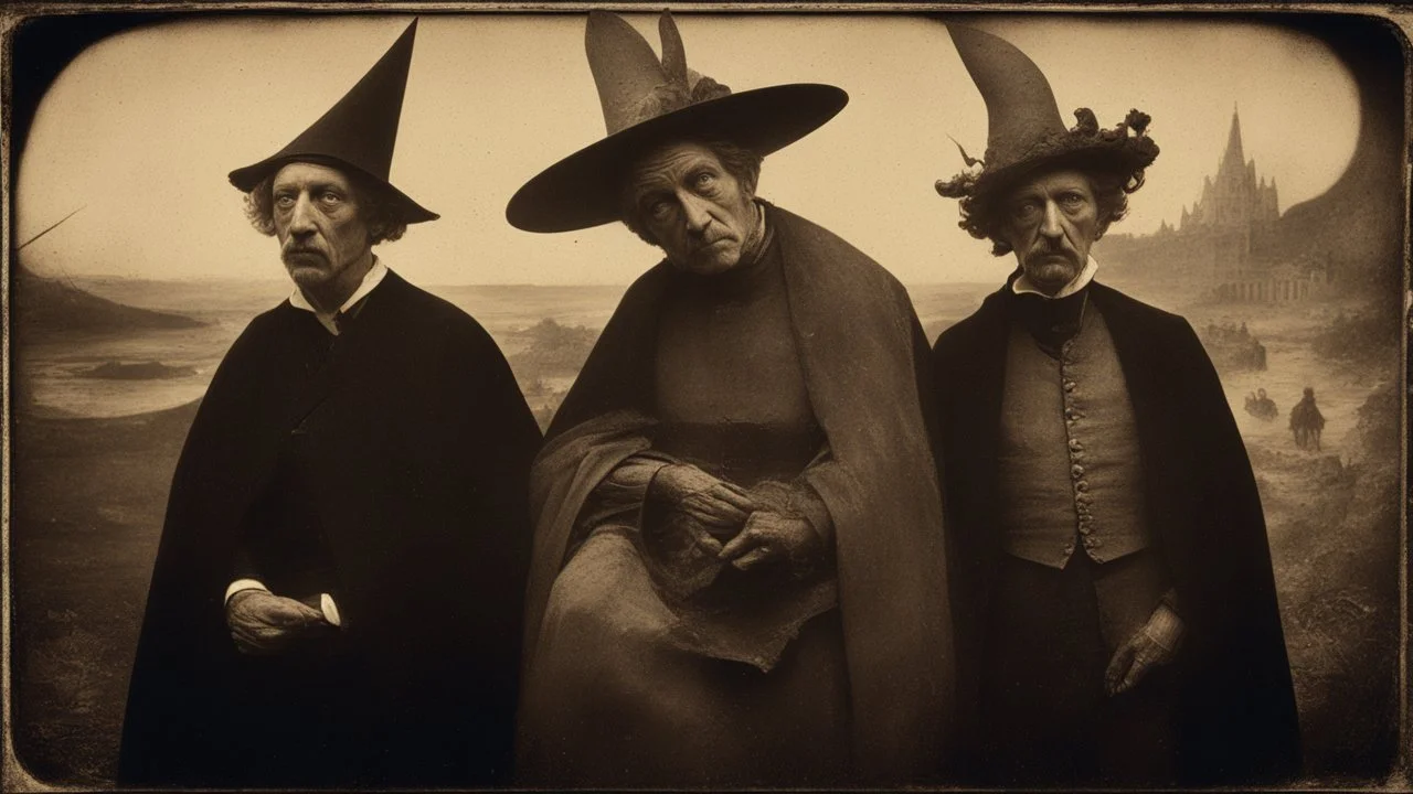 Daguerrotype close up some mysterious figures, odd background, cinematic, Hieronymus Bosch Max Ernst ambient light, by Minicavio Quollati and Marlost Endgulp, Amano, Botticelli, Alphonse Mucha