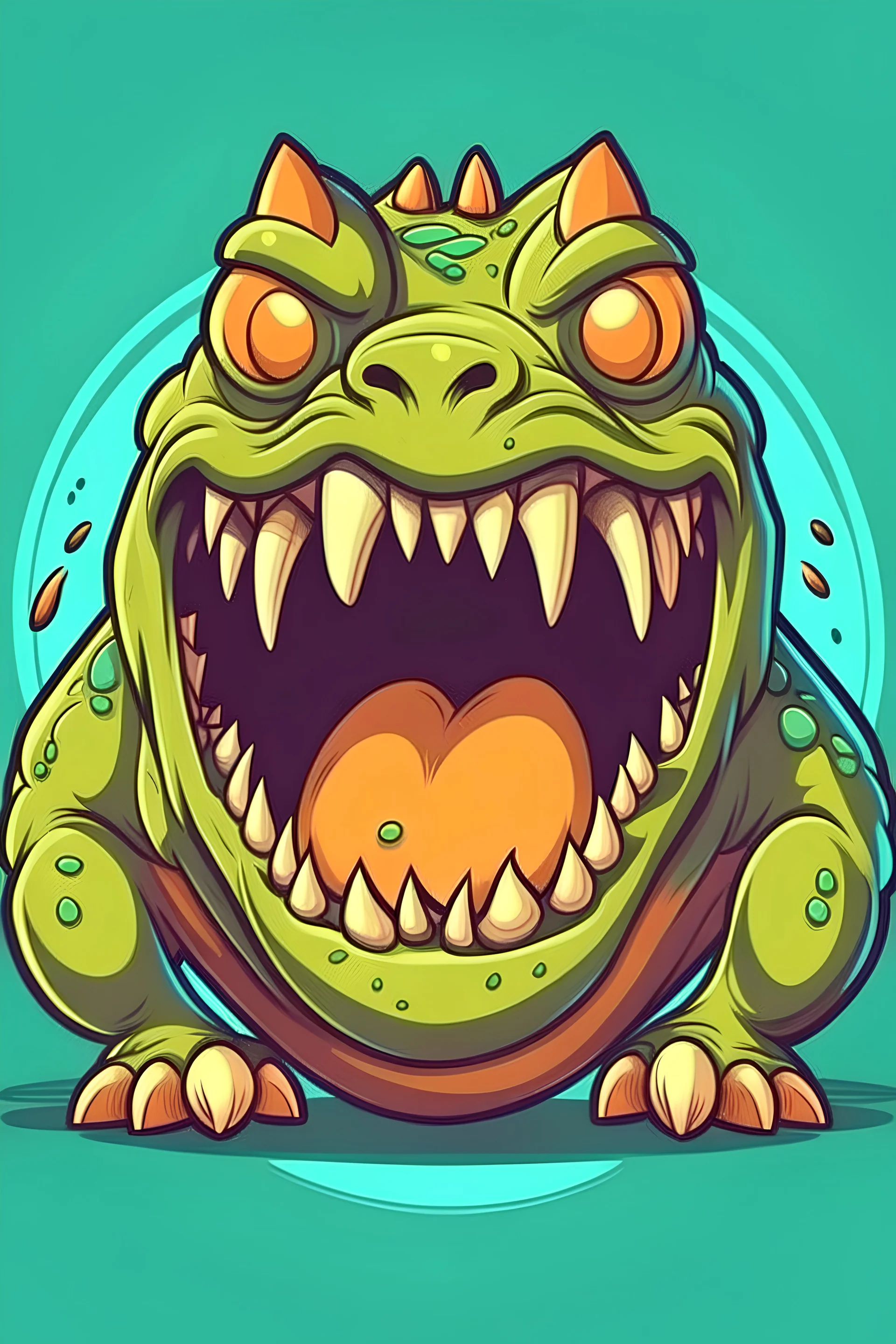 medium sized monster with big teeth, cartoon style