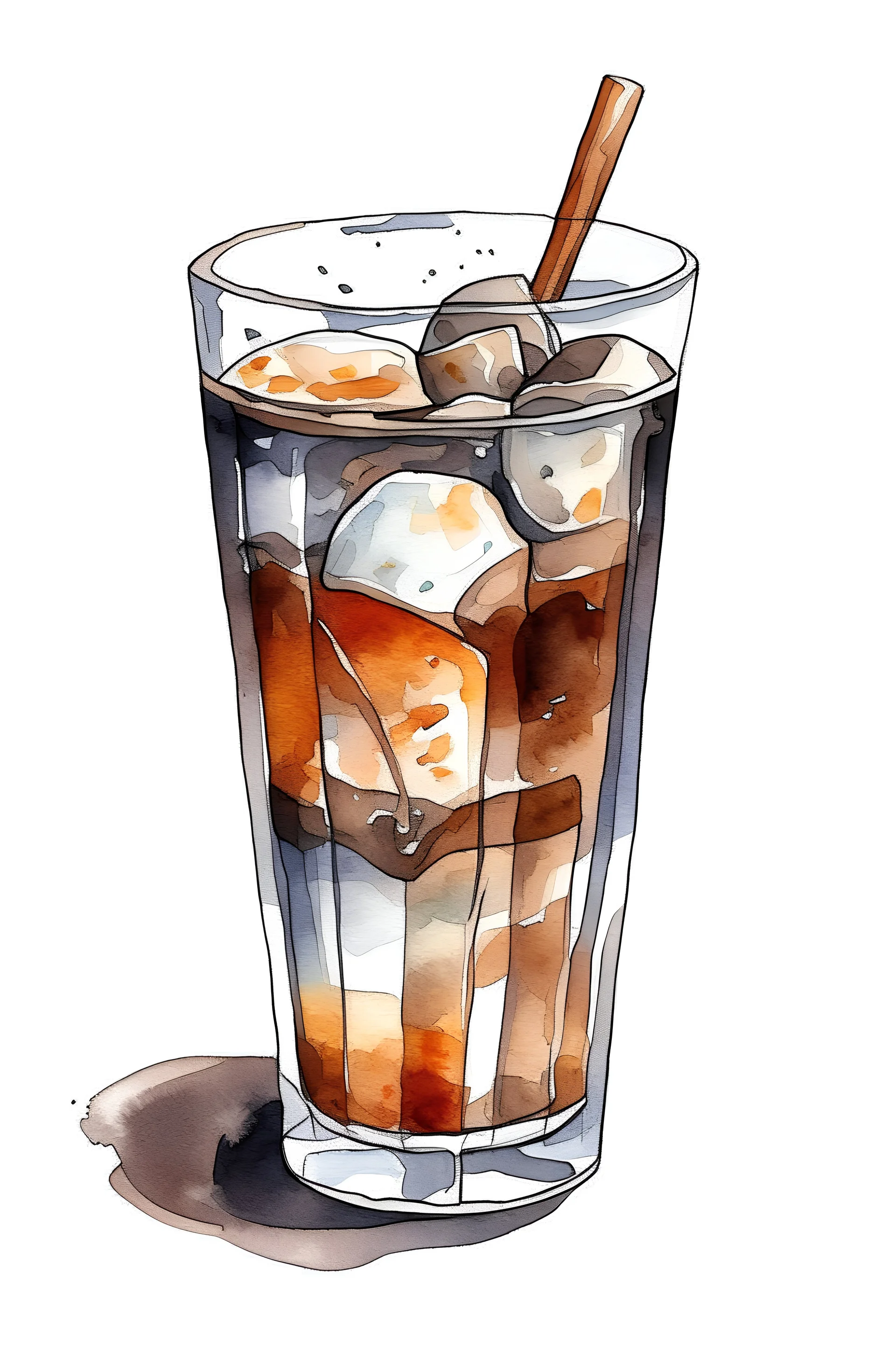 watercolor drawing coffee tall glass cup no ice