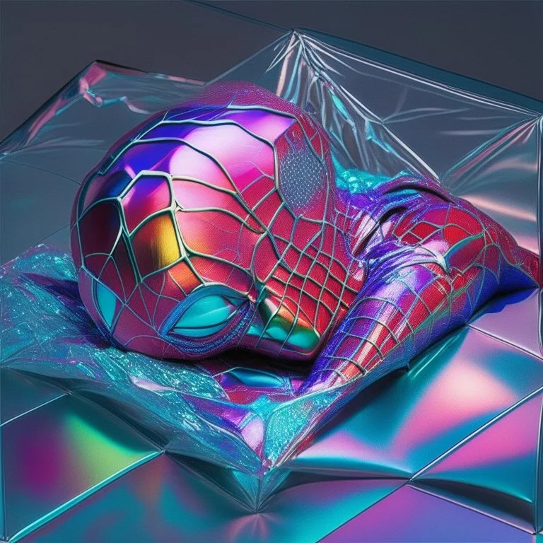 Spiderman sleeping in holographic foil