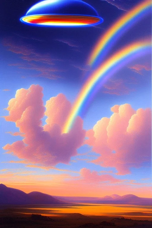 intergalactic very beautiful ufo rainbow futurist