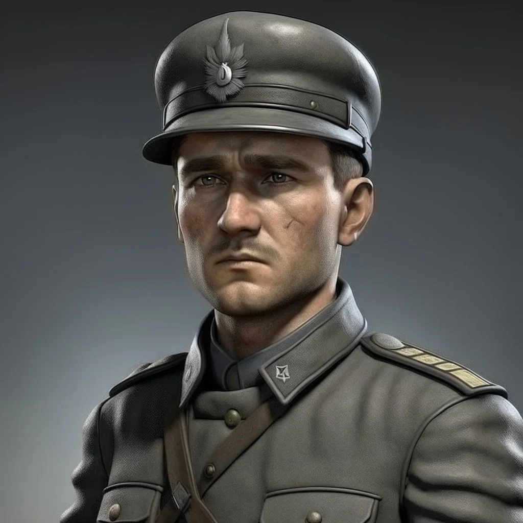 German ww2 late twenties with stubble tank commander in grey uniform realistic digital art