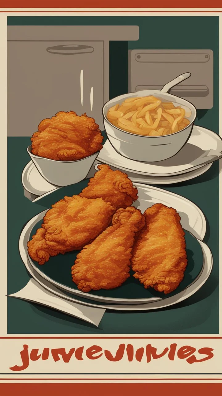 TEXT: "JUEVES" Made of fried CHICKEN, clean background