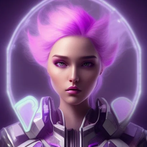 Cute girl white hair, Sci-fi character, purple backlight, pink and purple, scifi suit, profile, purple background, pink lighting, futuristic