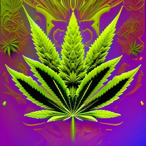 Marijuana, splash color, bright colors, neon, Psychedelic, detail, 8k, bright light, surreal