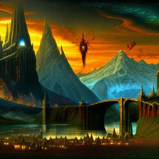 Epic massive Drawing of Mordor scenery of The LOTR estilo Van Gogh 4k