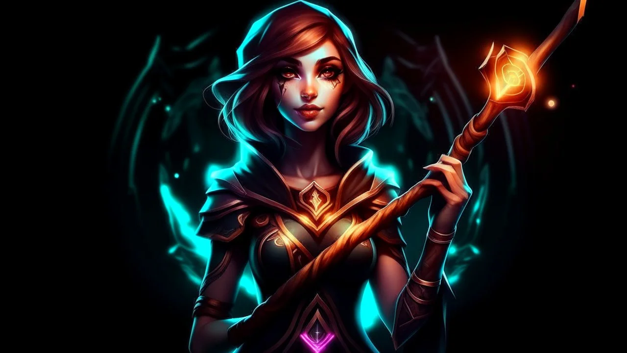 game fantasy girl on a bright background holds a magic staff, with the ERAZE logo. The edges of the image fade to black.