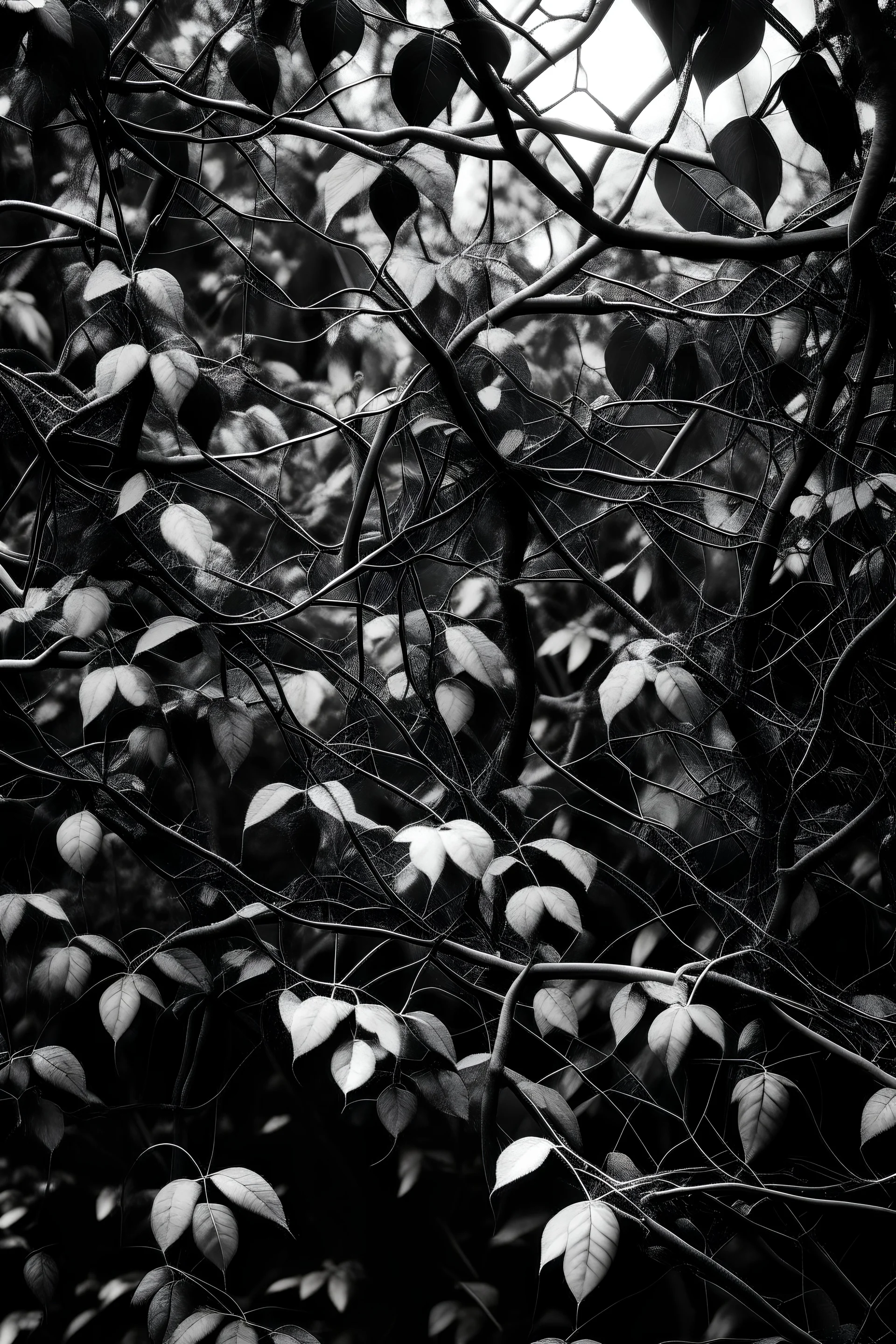 black and white vines on the trees really magical