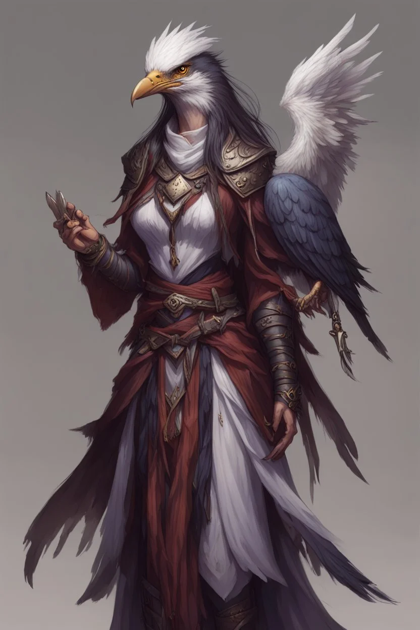 dnd female Aarakocra with long hair warlock