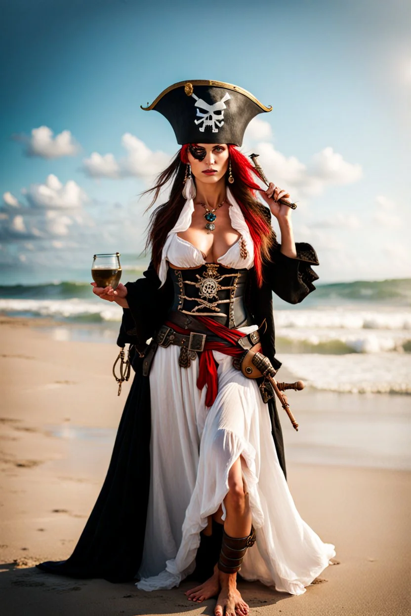 German pirate priestess on beach