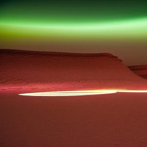 Four parabolic in different colours standing in Sahara at night by Chris moss