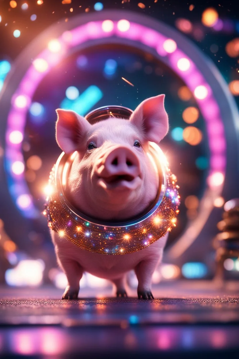 really macho pimp pigs that go hard , in front of space portal dimensional glittering device, bokeh like f/0.8, tilt-shift lens 8k, high detail, smooth render, down-light, unreal engine, prize winning