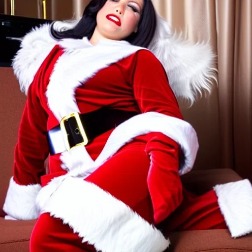 Santa's sultry daughter, sitting amorously at home