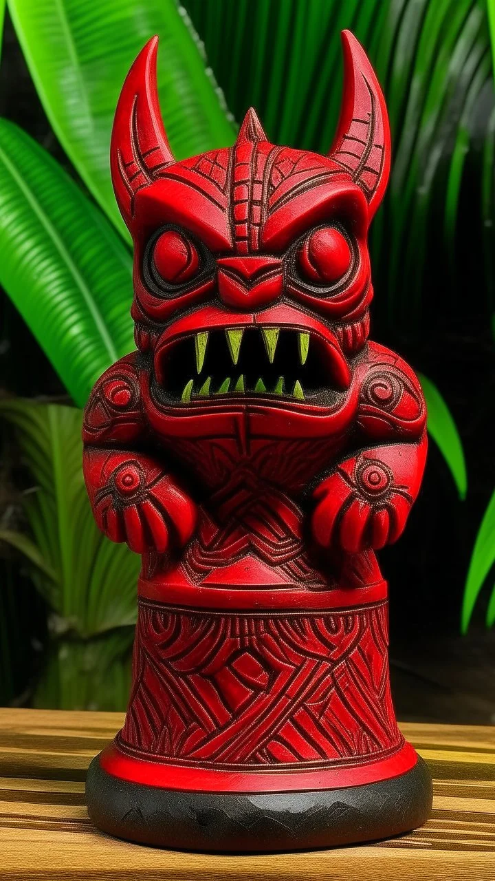 A red plague elemental bat designed in Hawaiian tiki statues painted by Edvard Munch