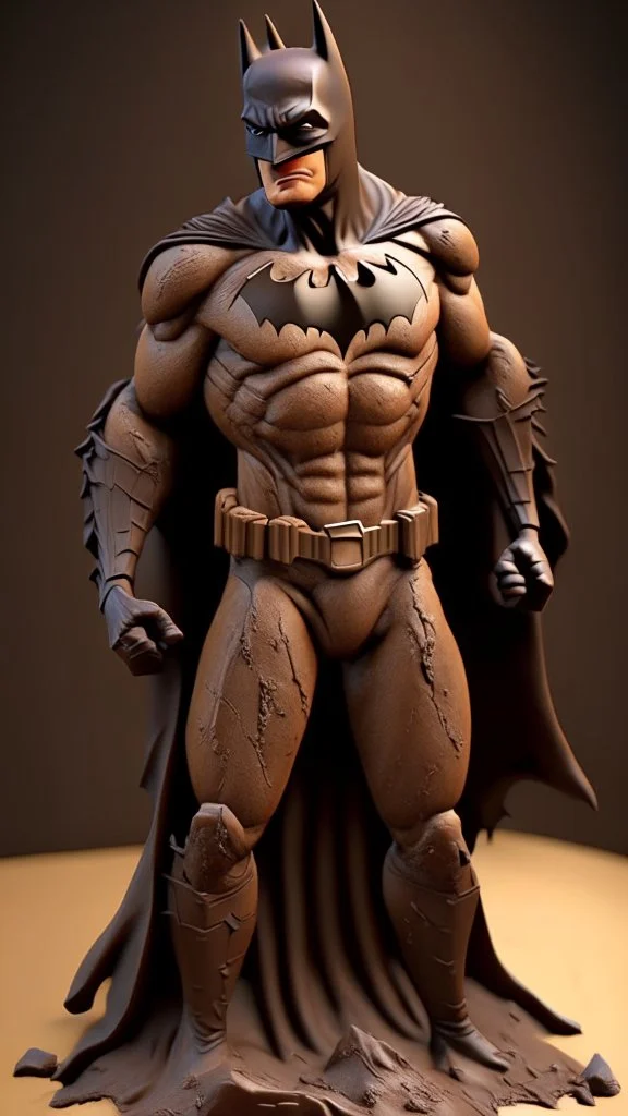 batman made from mud , mud material, mud brown color, ultra realistic, 4k, ultra detail, full body
