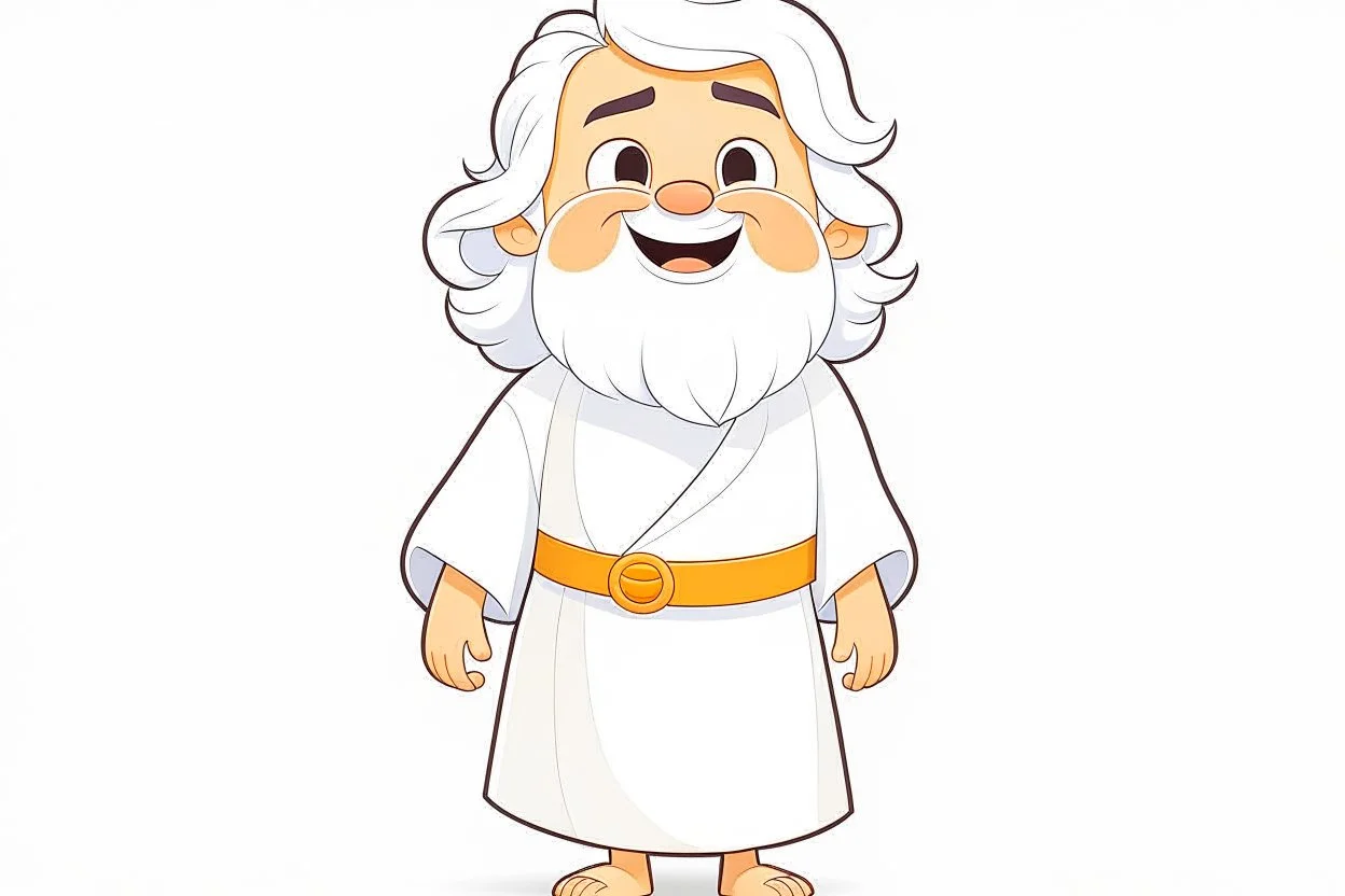 Disney style, white hair, white skin, white beard, coloring book, minimalism, simple lines, white background, STICKER, WHOLE BODY, A CUTE JESUS CHRIST, WAVY HAIR, BEARD, COVERING THE WHOLE BODY WHITE LONG TUNIC, LIGHT DOWN, HAPPY face , A detailed illustration, in the style of Studio Ghibli, 3D vector art, cute and quirky, fantasy art, Adobe Illustrator, hand-drawn, low-