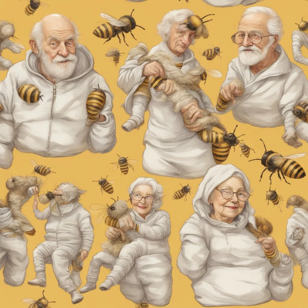 Grandpa and grandma in a planet of bee, realistic